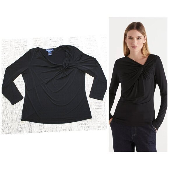 Susan Graver Twist neckline Top Size XL Long Sleeves Everyday Neutral Pull Over - Picture 1 of 9